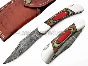 Grandsharp — couteau pliant à lame de damas fait à la main avec housse en cuir de vache (SMF09), utilitaire, couteaux Sm en acier, damas serrure à dos OEM 3 Mm PK - Product Image 3