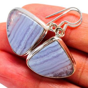 925 <b>Sterling</b> <b>Silver</b> Natural Blue Lace Agate <b>Earrings</b> Handmade Fine Dangle Jewelry with Bezel Setting OEM & ODM Wholesale - Product Image 1