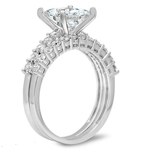 Ensemble de bagues en diamant en or blanc massif 14K 0.80TCW vraie princesse et diamant rond pour les mariages - Product Image 2