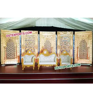 皇家婚礼背景面板阶段/传统婚礼背景墙装饰/婚礼金色纤维面板制造商