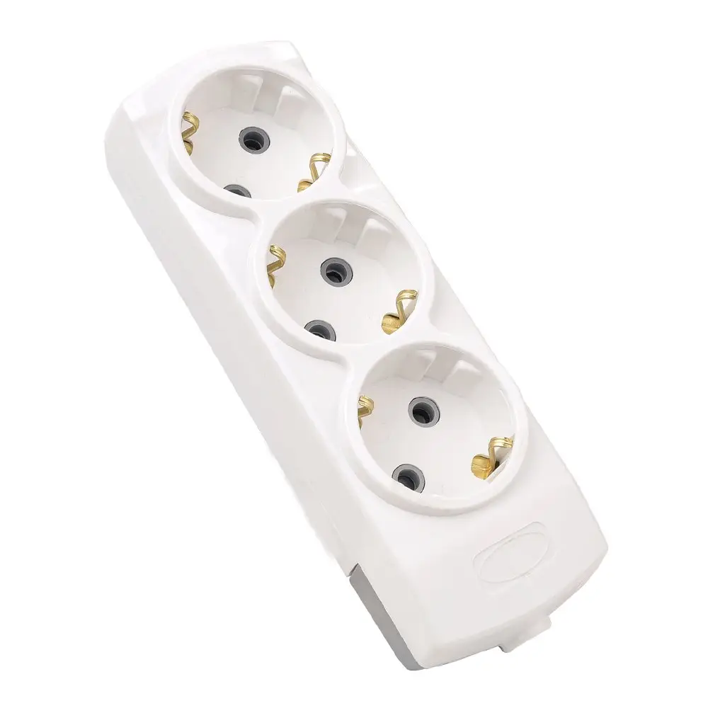 Group Socket Three Gang 3 Way Child Protection Nonflammable High Quality Made in Turkey Multiple Socket