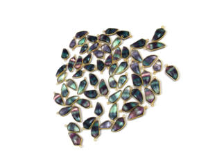 Connecteurs de pierres précieuses en fluorite plaqués or 18 carats Connecteurs de lunette en forme de feuille de rhodium noir en or rose disponibles en or et en argent - Product Image 3