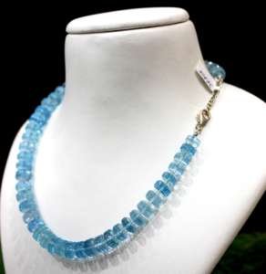 Collar de regalo de boda clásico de plata con cuentas de Rondelle Aguamarina de piedras preciosas naturales calibradas de excelente calidad - Product Image 2