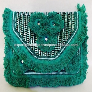 Femmes élégant indien bohème Designer pochette sac de messager à la main perlé toile sac à bandoulière Vintage mode pour soirée - Product Image 5