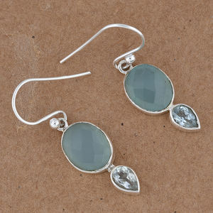 Beautiful Aqua Chalcedony Topaz Faceted 925 Sterling <b>Silver</b> Ear Wire <b>Dangle</b> <b>Earring</b> Fashionable <b>Earring</b> for Wedding, Gift, Party - Product Image 3
