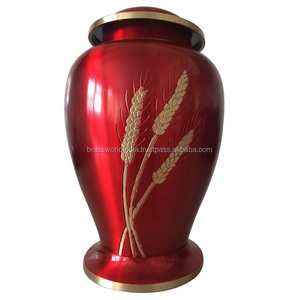 Aria ข้าวสาลีทองเหลืองโลหะเผาศพ Urn อุปกรณ์งานศพ Brassworld อินเดีย - Product Image 1