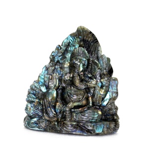 Escultura Religiosa de Ganesha Tallada en Labradorita Natural, Artículo Coleccionable de la India, Tamaños Personalizados Disponibles - Product Image 2