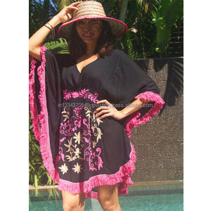 Luxury Resort Wear Sexy Aari Handmade Embroidery Fringed Hem Lady Kaftan <b>Girls</b> Breathable Summer <b>Swimwear</b> Beach Party Cover Up - Product Image 1
