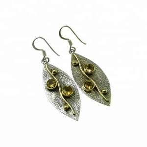 ต่างหู925เงินสเตอร์ลิงพร้อมพลอยซิทรีนสไตล์วินเทจใหม่สำหรับปาร์ตี้เครื่องประดับเงินแบบอินเดียขายส่ง - Product Image 1