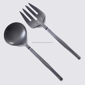 Juego de Cubiertos de Acero Inoxidable con Diseño de Mango Biselado y Baño de Oro, Juego de Tenedores y Cucharas para Servir Ensaladas - Product Image 2