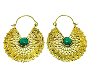 Beautiful Round Design Brass Gold Color <b>Hoop</b> <b>Earrings</b> <b>Turquoise</b> Stone Women <b>Hoop</b> <b>Earrings</b> - Product Image 1