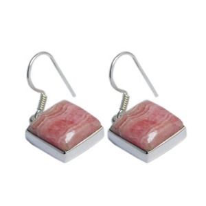 Boucles d'oreilles pendantes en rhodochrosite naturelle de style vintage, bijoux en argent sterling 925 massif, cadeau de mariage pour femmes - Product Image 1
