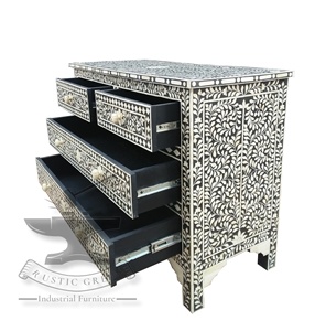 Cómoda con incrustaciones y huesos en blanco y negro Muebles para el hogar versátiles para cocina Sala de estar Dormitorio Comedor - Product Image 3