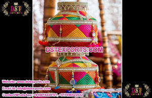 Punjabi Wedding Jaggo Night Accesorios Jaggo Stick con Phulkari Bagh Tripple Phulkari Jago Wedding Decorated - Product Image 2