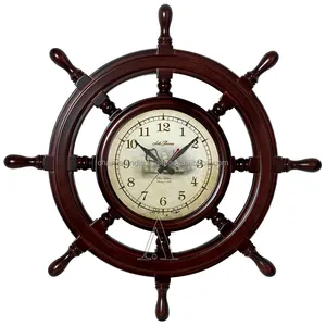 Reloj de Pared Decorativo con Forma de Timón de Barco de Madera Náutica - Product Image 1