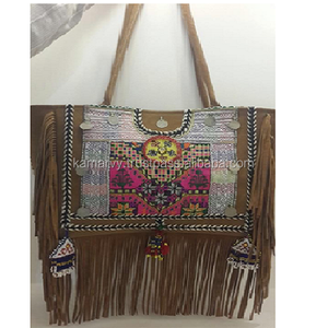 Handmade Banjara Ethnic Traditional Designer Fringe Genuine Leather Vintage Zipper Closure Cotton Lining Shoulder <b>Bag</b> - Product Image 3