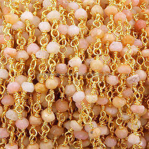 Rosa ópalo 3-4mm facetado Rondelle gema chapado en oro Rosario Cadena de cuentas - Product Image 3