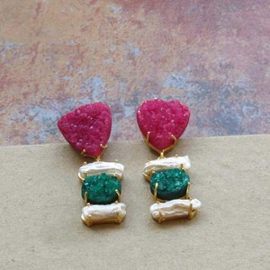 Rose vert Druzy pierres précieuses déclaration or perle boucles d'oreilles à la main boucles d'oreilles Agate principale pour les fêtes mariages cadeaux en alliage - Product Image 3