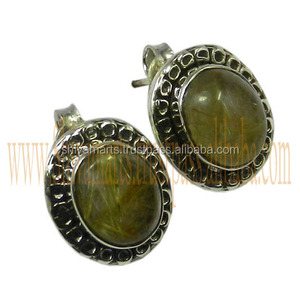 Fabuleux Vintage Design Rutile pierres précieuses boucle d'oreille 925 bijoux en argent Sterling pur avec placage d'argent pour le mariage des femmes - Product Image 2