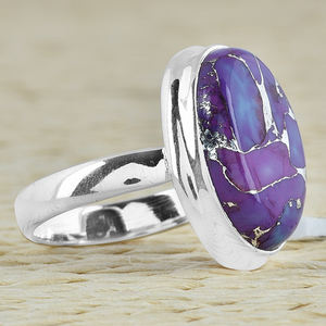 Anillo de Plata de Ley 925 con piedras preciosas turquesa de cobre púrpura multicolor con joyería chapada en plata Anillo de moda para mujer. - Product Image 3