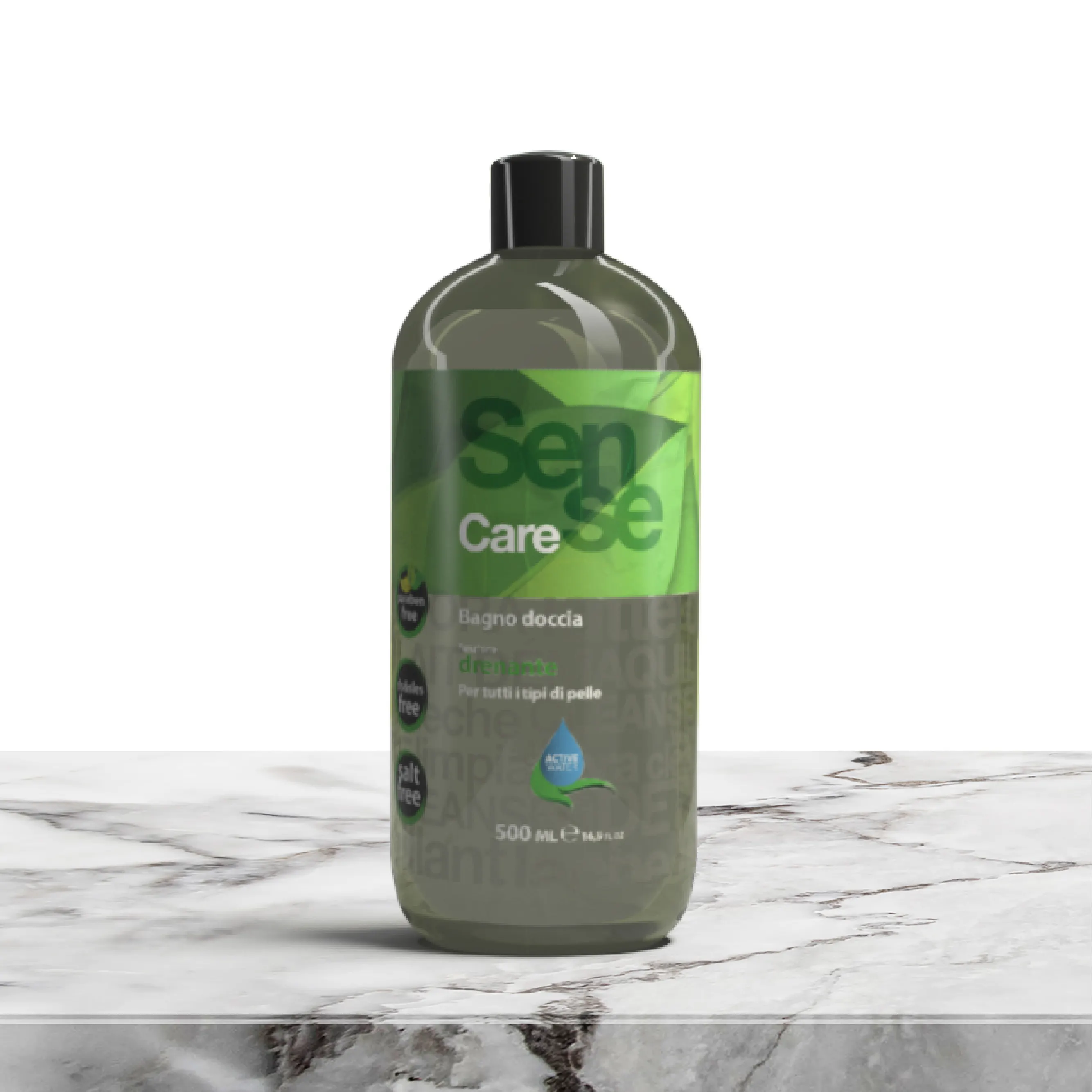 Shower Gel - DRAINING - 500 ml - Active Foam Bath Green Tea Extract bottle - Italy - SENSE