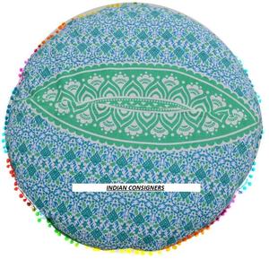 Funda de cojín de piso Ombre de Mandala, funda de almohada redonda hecha a mano, decoración del hogar, hermoso algodón verde por consignadores indios - Product Image 5