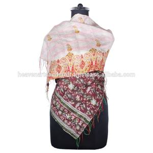 Écharpe de travail Kantha en soie faite à la main style vintage SC1225 Écharpe pour filles Étole Hijab Vintage kantha en coton cousu à la main Allover Scarf - Product Image 2