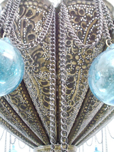 โคมไฟระย้าทองเหลืองขนาดใหญ่สไตล์โบราณสำหรับ BR274ลูกแก้วเทอร์ควอยซ์ - Product Image 4