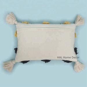 Decorative Lumbar 14 x 20 Cotton Pillow Case Indian Home Decor Hand Tufted Cushion Cover, Customizable Wholesale Pom Pom Throw P - Product Image 3