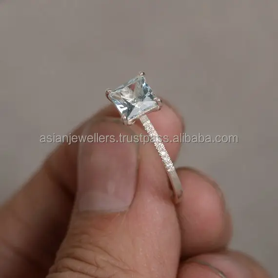 Blue Topaz Quartz And CZ , Gemstone Ring , 925 Sterling Silver , Fashionable , Handmade Jewelry.