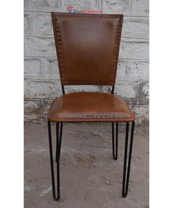 Chaise de salle à manger en cuir véritable avec cadre en fer meubles de restaurant rembourrés pour café hôtels pour restaurants cafés vente en gros en vrac - Product Image 2
