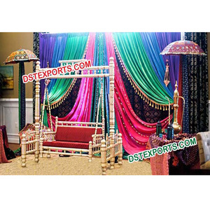 Indian Wedding Mehandi Stage With Swing Decors Muslim Wedding Mehandi Stage <b>Decoration</b> Muslim <b>Mehndi</b> Stage - Product Image 1