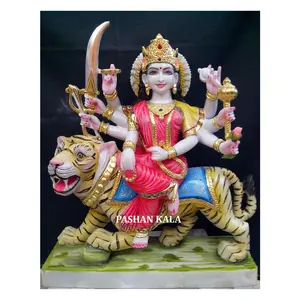 พิเศษสีขาวหินอ่อนที่มีสีสัน Durga Mata รูปปั้น