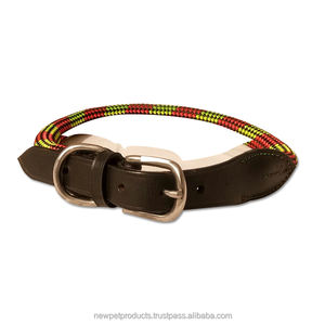 Collier de chien fait à la main en corde de coton tressé collier pour animaux de compagnie avec poignée en cuir pour petits moyens grands chiens fournisseurs d'animaux de compagnie - Product Image 2