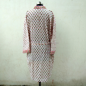 Kimono de Tela de Algodón de Alta Calidad con Estampado en Bloque, Diseño Envolvente, Cinturón para Atar en la Cintura, Ropa de Dormir Cómoda, Ropa de Salón y Playa, Bata - Product Image 3