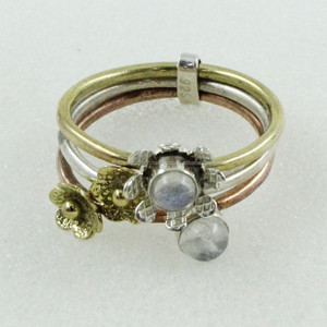 แหวนสเตอริงแฮนด์เมดทำด้วยมือเงิน925พลอยสีรุ้งดวงจันทร์สามโทนสำหรับงานแต่งงานของขวัญหมั้นของแฟนๆ - Product Image 3