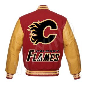 แจ็กเก็ตเบสบอลสีทองข้อความเปลวไฟอักษรสีแดง/ทอง - Product Image 2