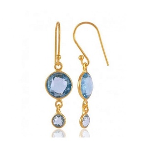 Proveedor chapado en oro plata esterlina 925 Topacio Azul pendiente de piedras preciosas para regalo para mujeres y niñas - Product Image 3
