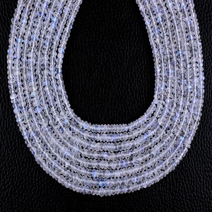 Piedra Lunar Arcoíris Natural Azul Fuego, Forma Rondelle Facetada, Calidad AAA, Brillante, Certificada por Terceros, 4mm, para Joyería - Product Image 1
