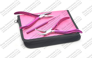 Kits de salon miniatures professionnels en acier inoxydable pour extensions de cheveux avec pinces à poignée rose - Product Image 3