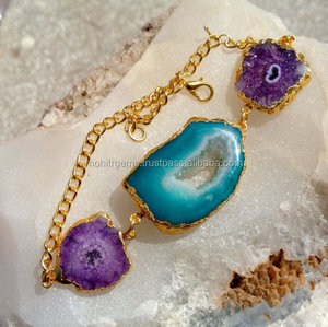 Pulsera de cadena solar azul de ágata libre de níquel de 3 piedras para niñas/mujeres moda Mohit - Product Image 2