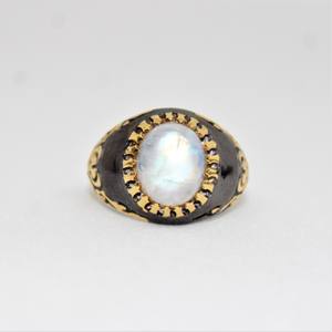 Vente chaude 18K Plaqué Or 925 En Argent Sterling Vintage Ovale Arc-En-Ciel Pierre De Lune Bague De Mariage Nouvelle Collection Noir Rhodium Parties - Product Image 2