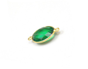 Cuarzo verde Piedra preciosa Hecho a mano Diseño de moda 18K Chapado en oro Hermoso bisel Conector Forma ovalada Regalo Latón - Product Image 3