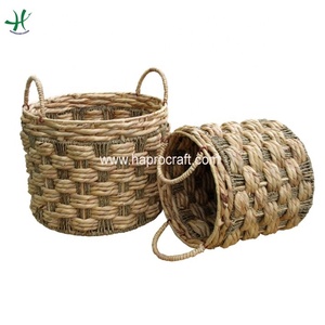 Hyacinth and Seagrass Combination Water-Themed Decorative Storage <b>Basket</b> with Lid <b>for</b> Home Laundry <b>Hamper</b> - Product Image 6