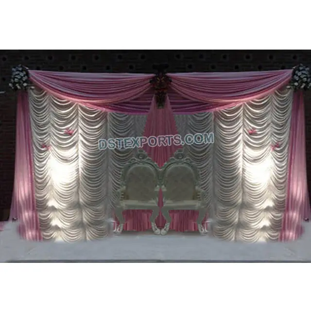 Elegant White Pink Backdrop for wedding Stage Wedding Backdrop Curtains for decoration fancy mandap backdrop curtains