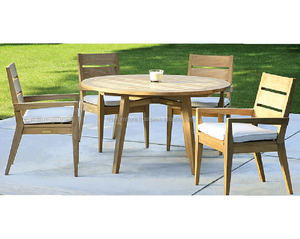 Chaises à manger rondes en teck, ensemble de meubles d'extérieur avec table de jardin, patio - Product Image 2