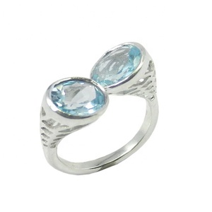 Bague de mariage éternité réglable en argent sterling 925 pierre précieuse topaze bleue pour les fêtes grossiste de bijoux en argent fantaisie direct - Product Image 1