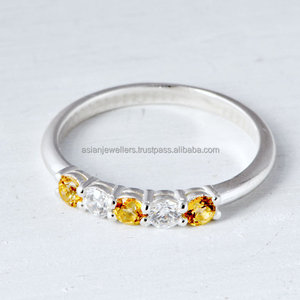 Anillo de plata esterlina 925 hecho a mano con cuarzo Topacio dorado y piedras preciosas CZ para boda, fiesta de compromiso o aniversario - Product Image 1