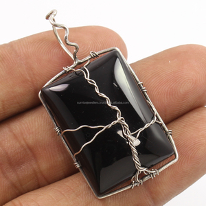 Naturel NOIR ONYX Gemstone Vintage Lovers Nouveau Designer 925 Solide Argent Sterling Fabriqué À La Main Solitaire Pendentif - Product Image 1