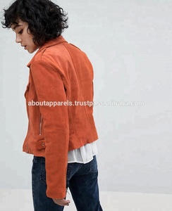 Chaqueta de moto de piel de oveja auténtica transpirable personalizada al por mayor, abrigos para mujer, top de punto estampado con rayas bordadas - Product Image 3